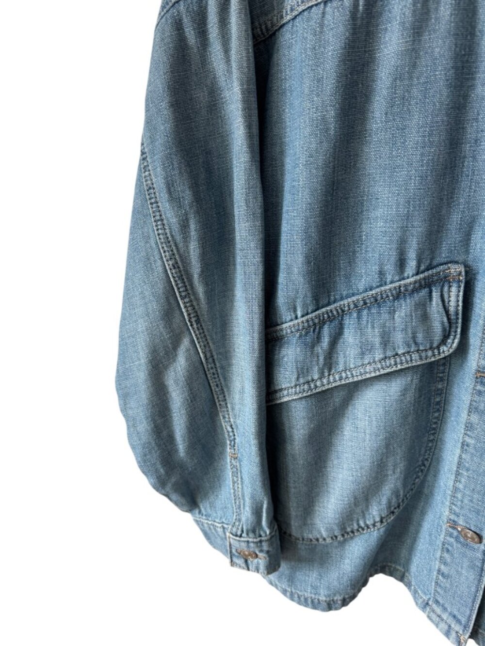 We The Free Lemon Denim Jacket Size Med Denim Oversized Chore Barn Style Pockets - Picture 10 of 12